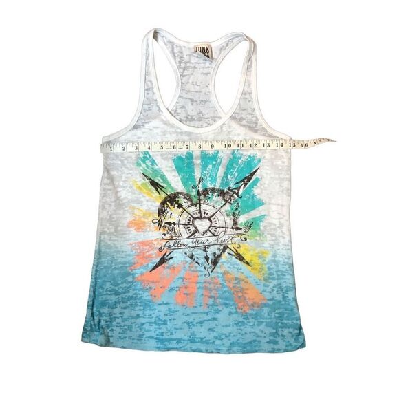 Junk Gypsy racer back white burnout tank novelty print of heart compass - Picture 7 of 9